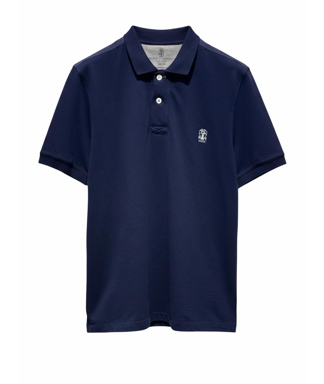 BRUNELLO CUCINELLI Темно-синее хлопковое поло с коротким рукавом, фото 1