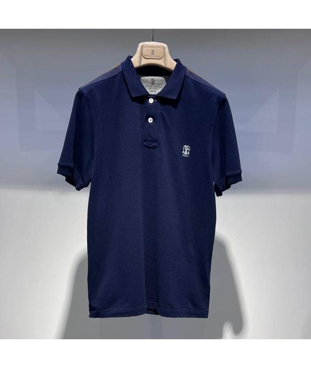 BRUNELLO CUCINELLI Темно-синее хлопковое поло с коротким рукавом, фото 4