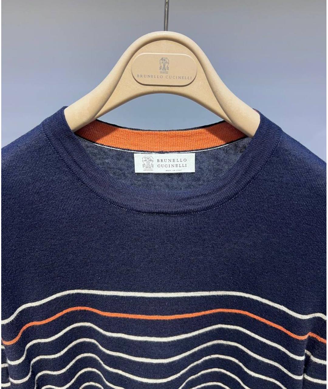 BRUNELLO CUCINELLI Темно-синяя хлопко-леновая футболка, фото 3