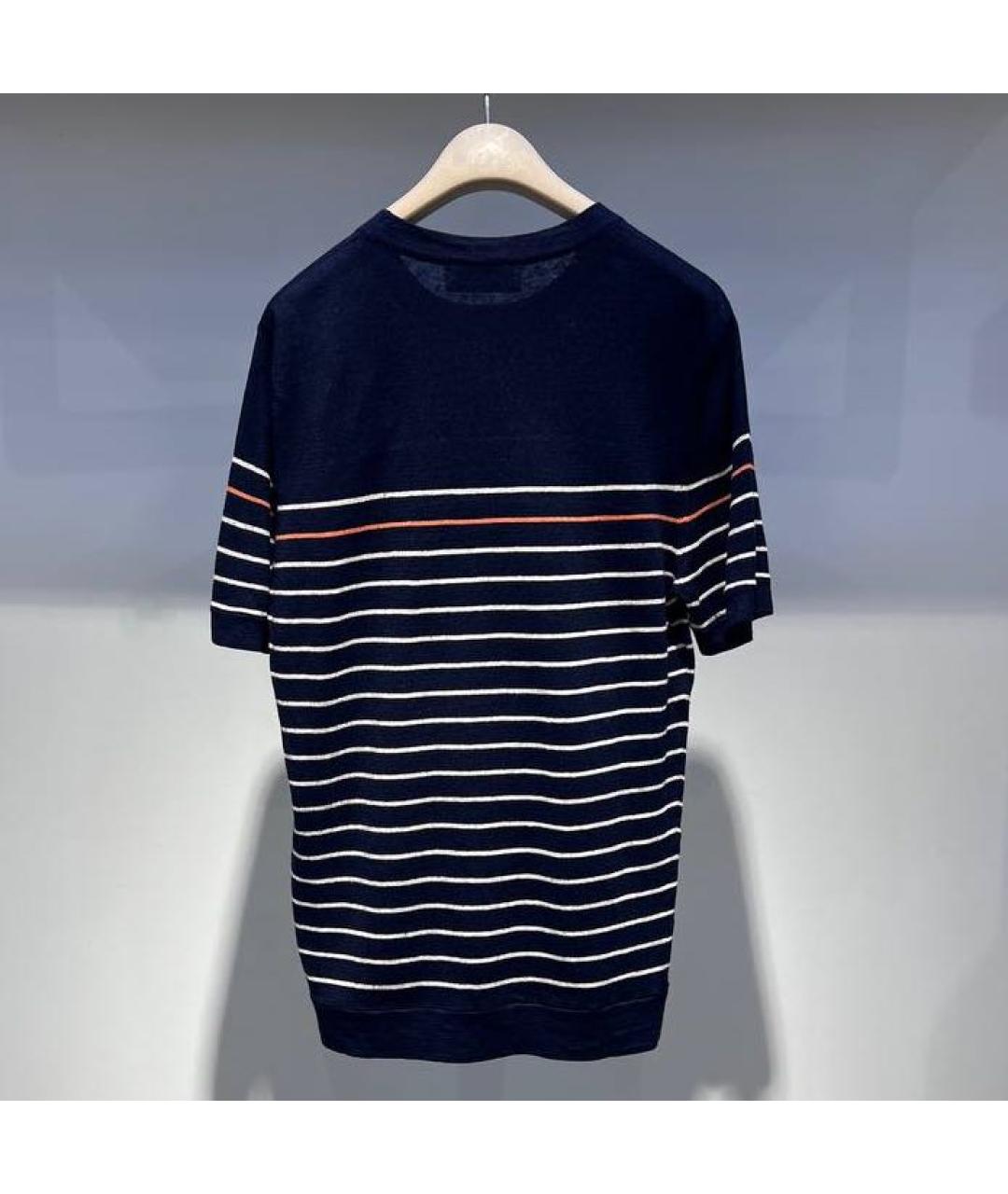 BRUNELLO CUCINELLI Темно-синяя хлопко-леновая футболка, фото 2