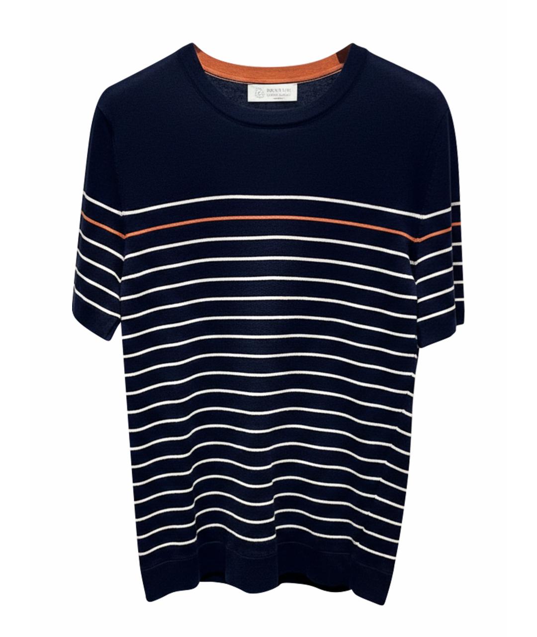 BRUNELLO CUCINELLI Темно-синяя хлопко-леновая футболка, фото 1