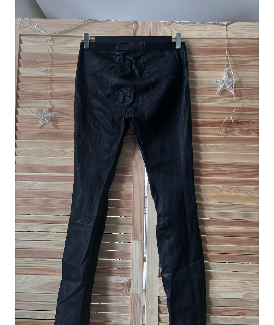 HELMUT LANG Черные кожаные брюки узкие, фото 2