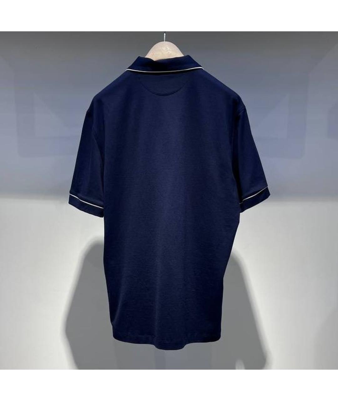 BRUNELLO CUCINELLI Темно-синее хлопковое поло с коротким рукавом, фото 2