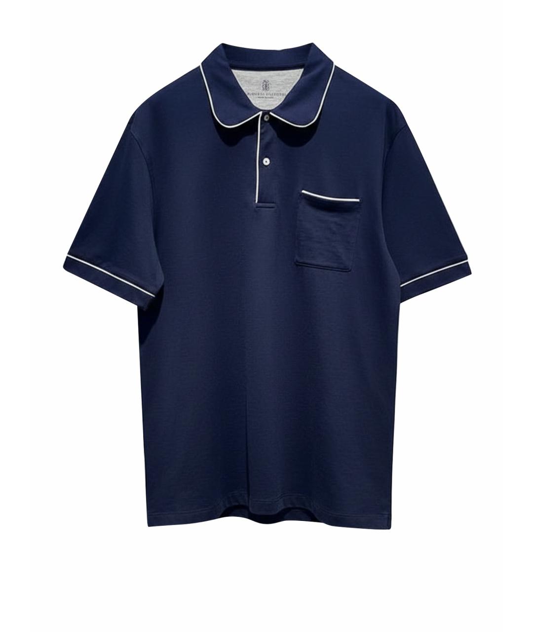 BRUNELLO CUCINELLI Темно-синее хлопковое поло с коротким рукавом, фото 1