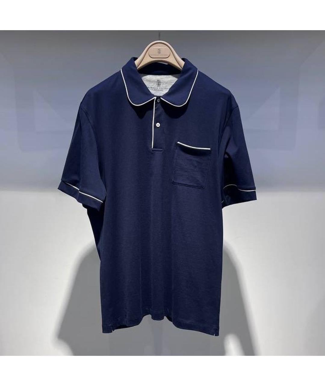BRUNELLO CUCINELLI Темно-синее хлопковое поло с коротким рукавом, фото 4