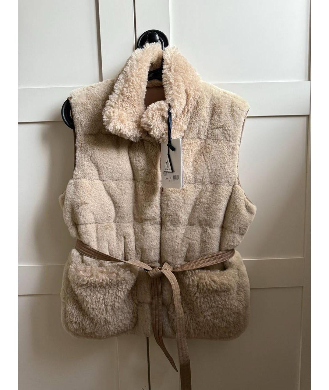 MONCLER Бежевый меховой жилет, фото 3