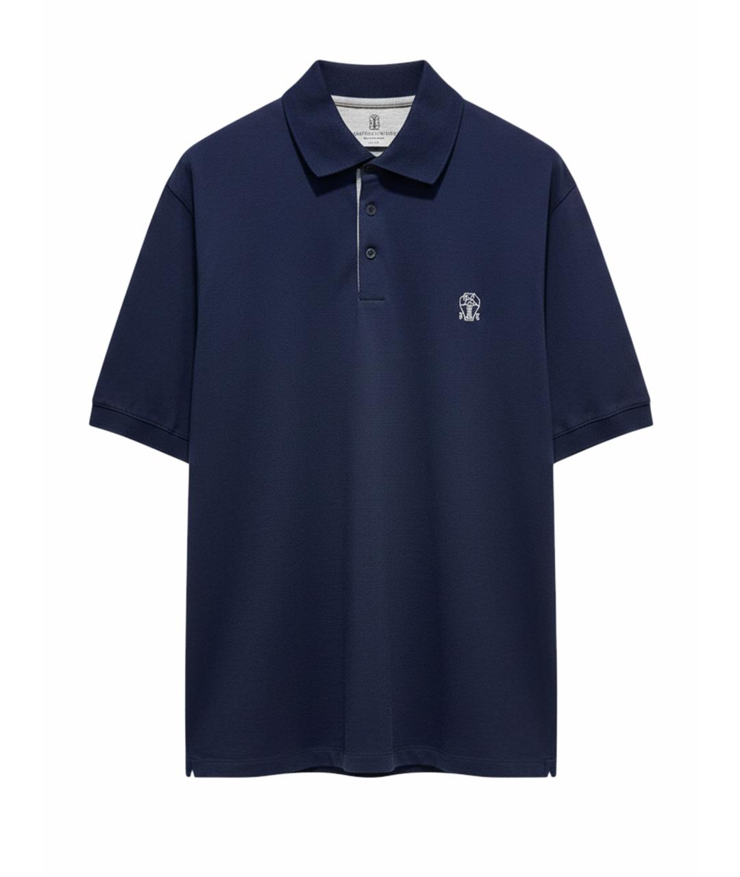 BRUNELLO CUCINELLI Темно-синее хлопковое поло с коротким рукавом, фото 1