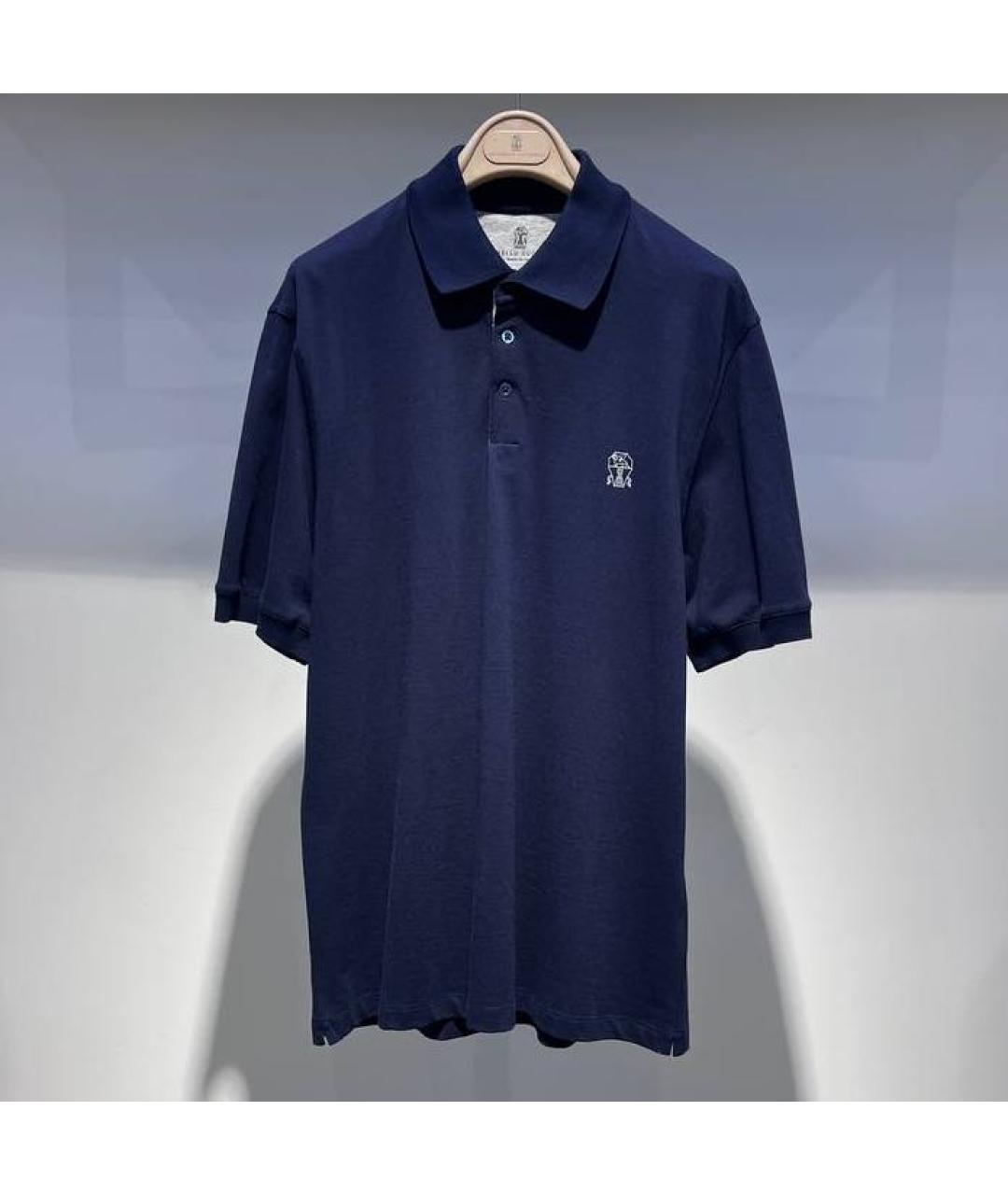 BRUNELLO CUCINELLI Темно-синее хлопковое поло с коротким рукавом, фото 4