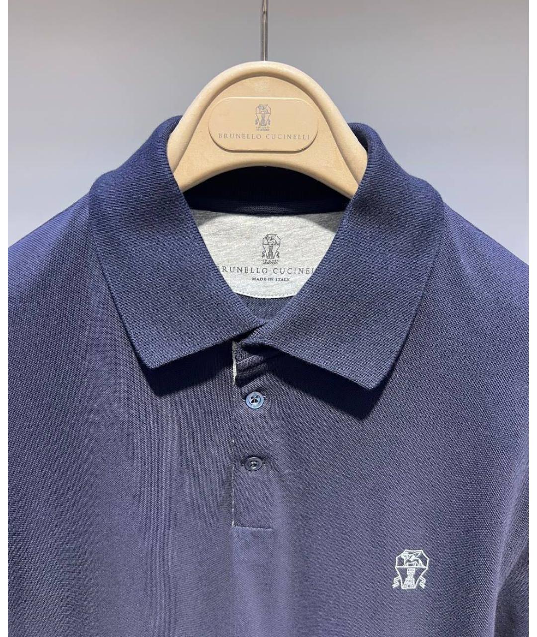 BRUNELLO CUCINELLI Темно-синее хлопковое поло с коротким рукавом, фото 3