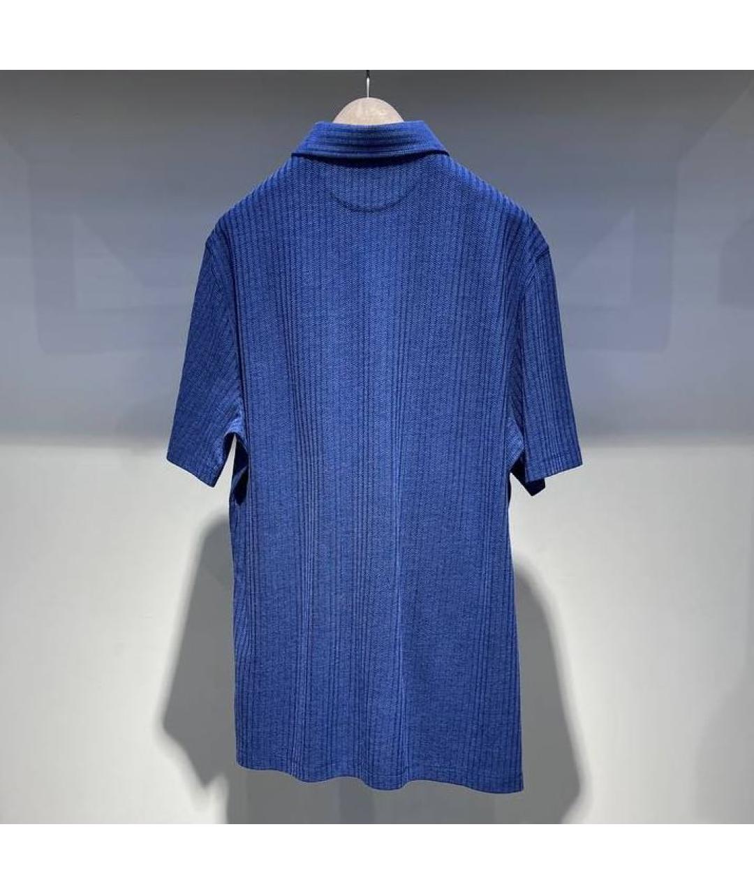 BRUNELLO CUCINELLI Синее хлопковое поло с коротким рукавом, фото 2