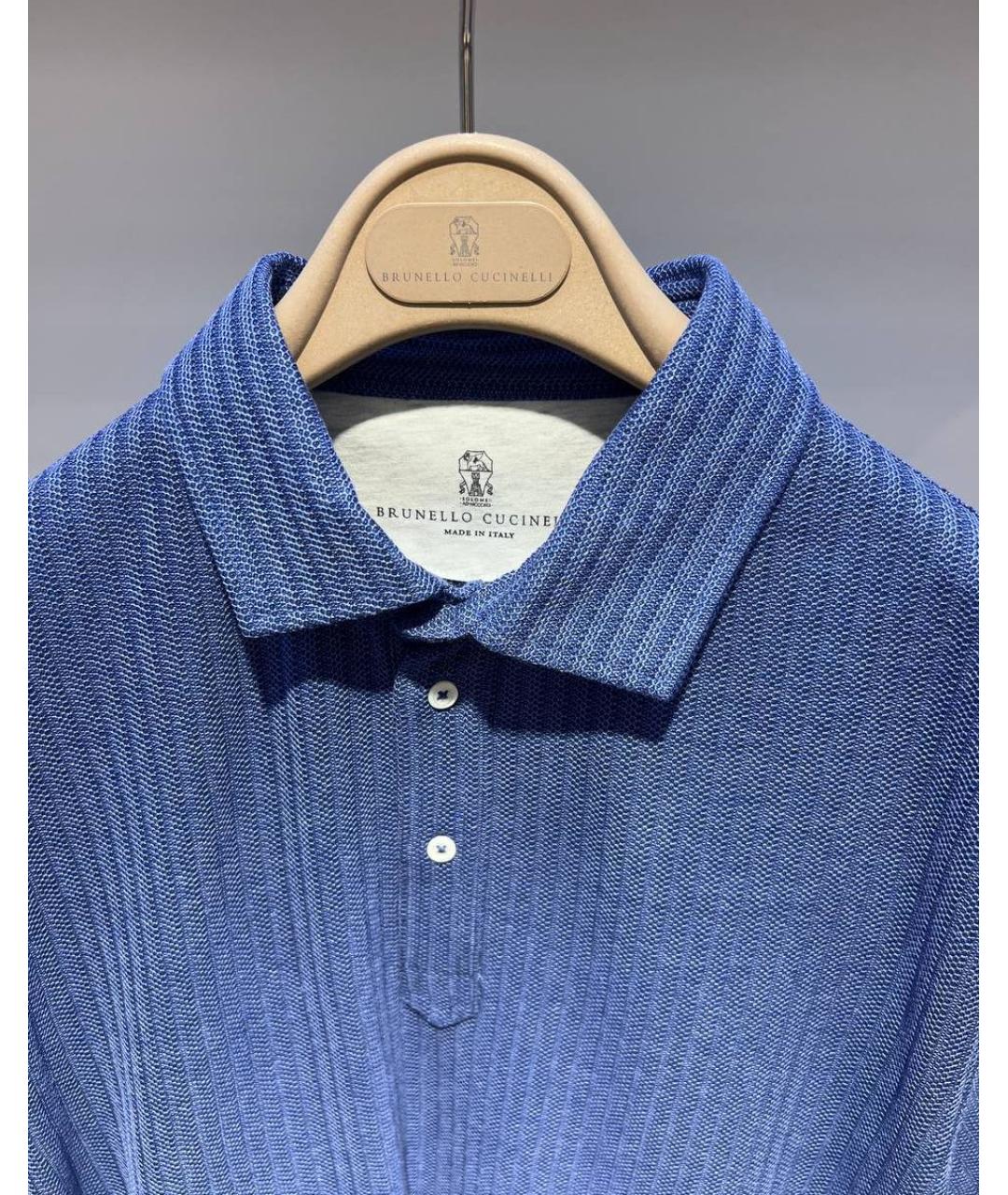 BRUNELLO CUCINELLI Синее хлопковое поло с коротким рукавом, фото 3