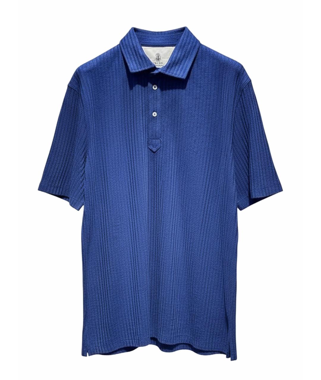BRUNELLO CUCINELLI Синее хлопковое поло с коротким рукавом, фото 1