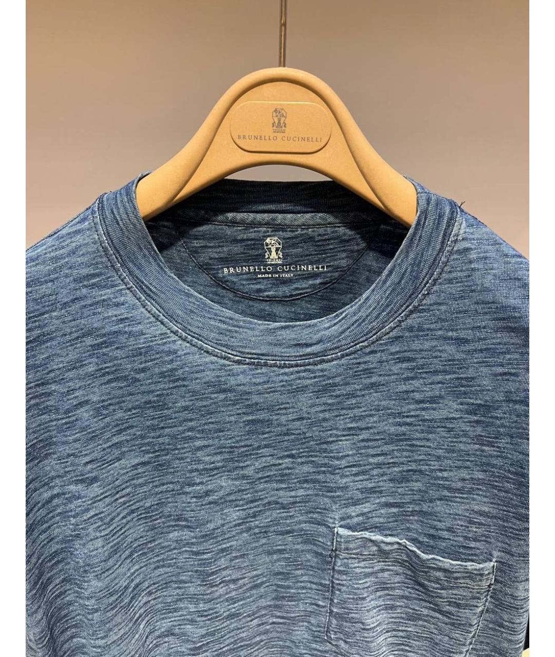 BRUNELLO CUCINELLI Синяя хлопковая футболка, фото 3