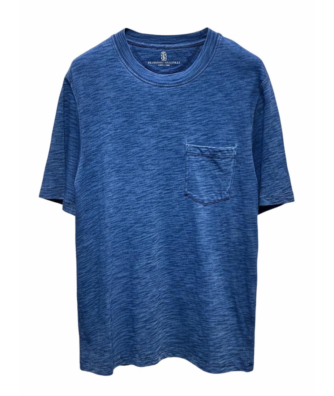 BRUNELLO CUCINELLI Синяя хлопковая футболка, фото 1