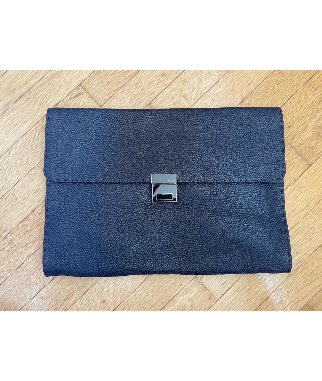 FENDI Темно-синяя кожаная папка для документов, фото 9