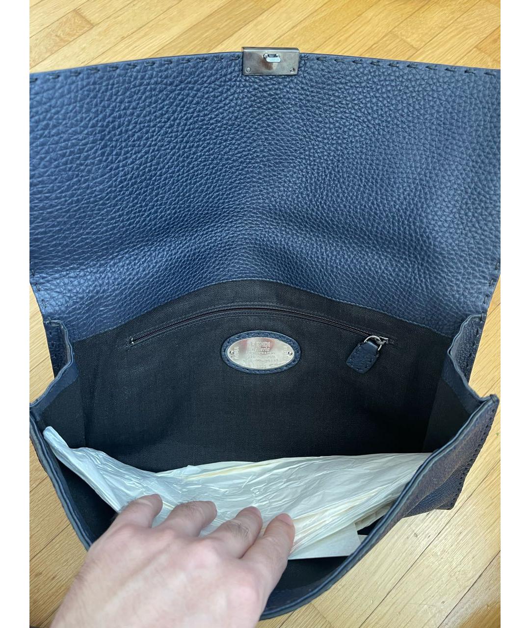 FENDI Темно-синяя кожаная папка для документов, фото 4