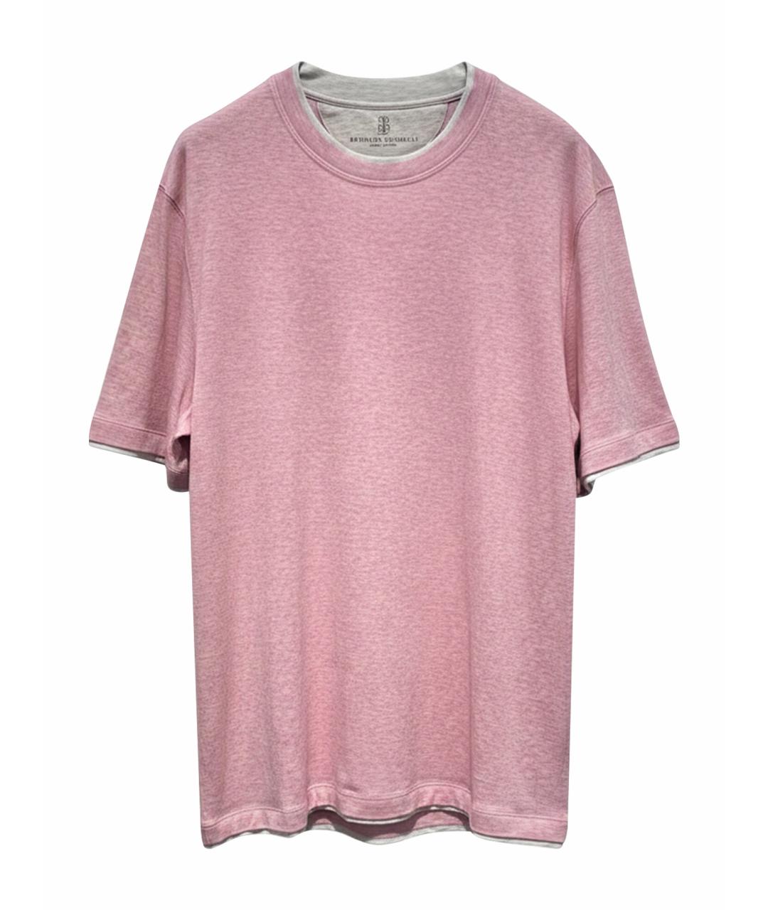 BRUNELLO CUCINELLI Розовая хлопко-леновая футболка, фото 1