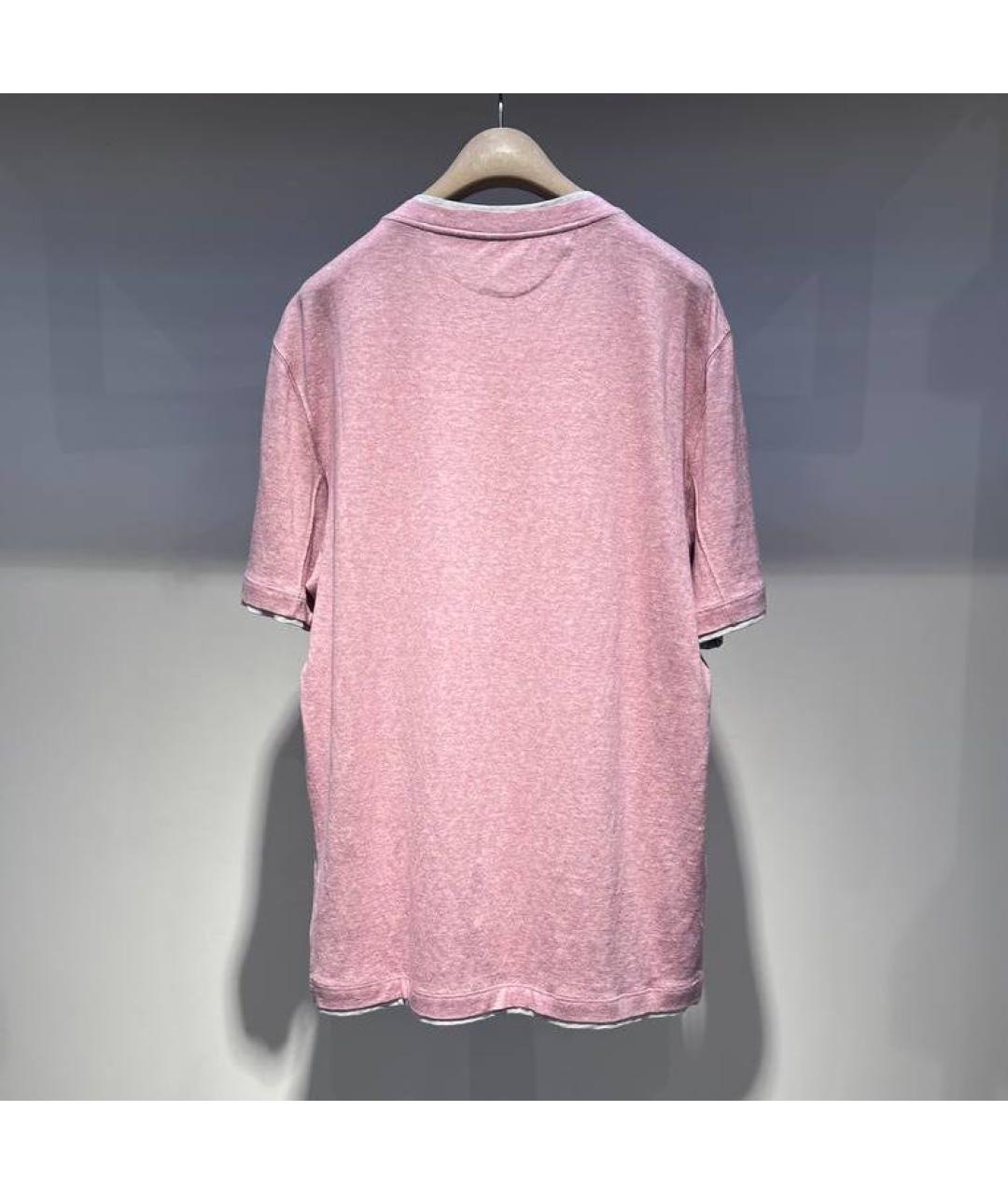 BRUNELLO CUCINELLI Розовая хлопко-леновая футболка, фото 2