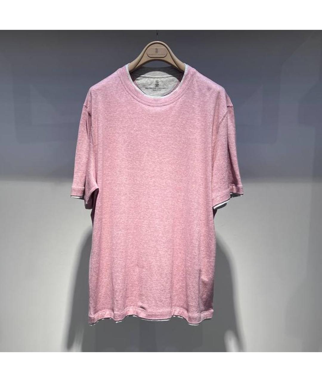 BRUNELLO CUCINELLI Розовая хлопко-леновая футболка, фото 4