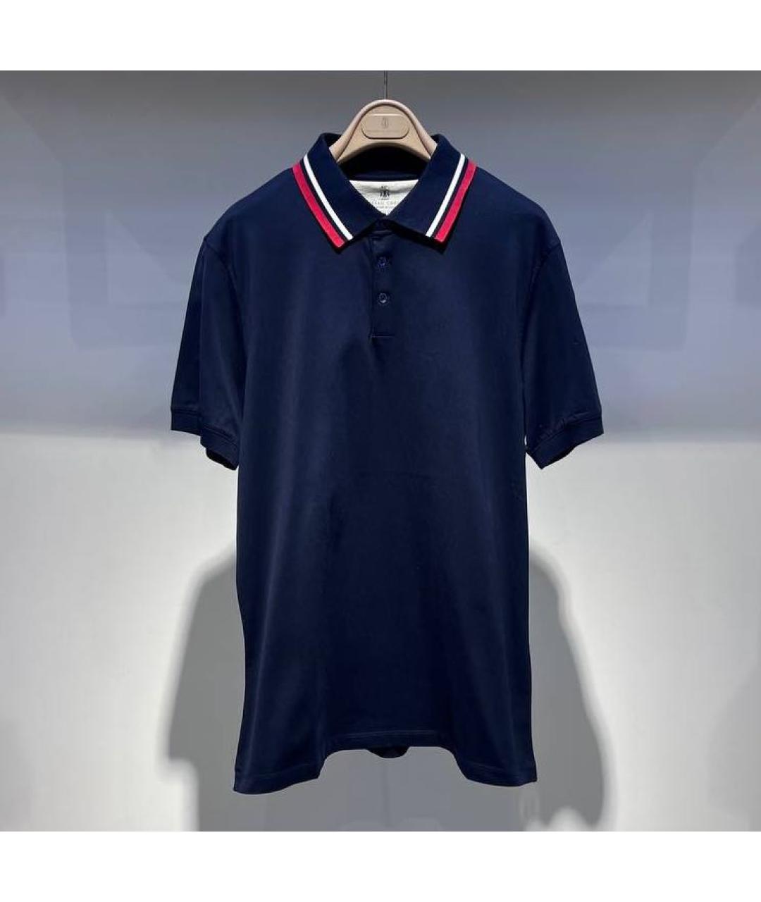 BRUNELLO CUCINELLI Темно-синее хлопковое поло с коротким рукавом, фото 4