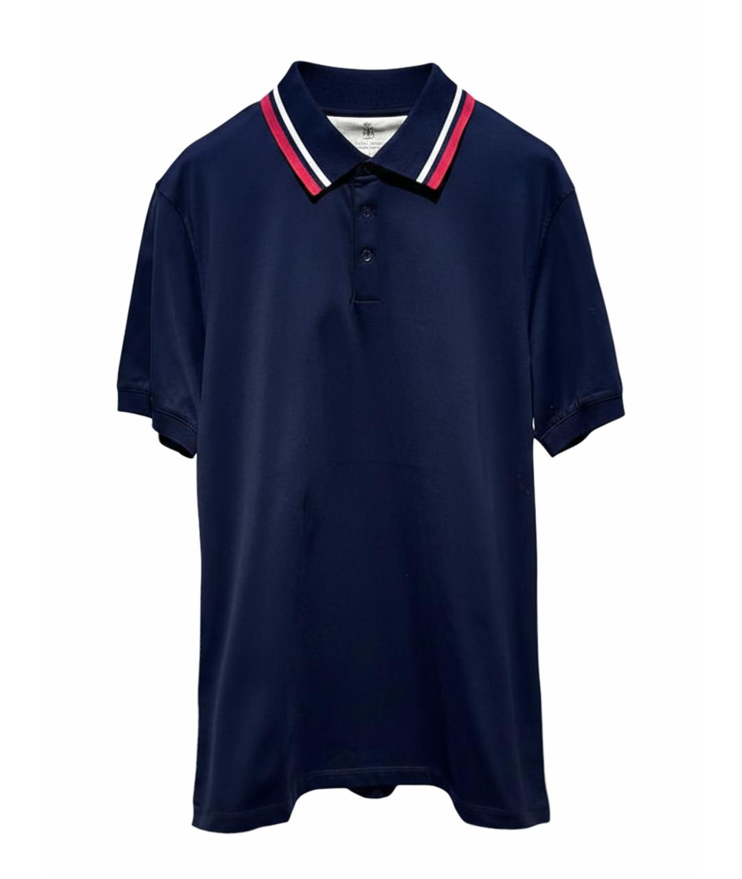 BRUNELLO CUCINELLI Темно-синее хлопковое поло с коротким рукавом, фото 1