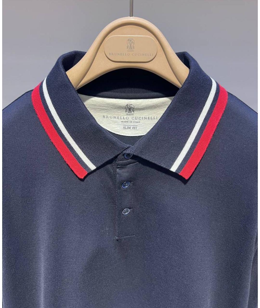 BRUNELLO CUCINELLI Темно-синее хлопковое поло с коротким рукавом, фото 3