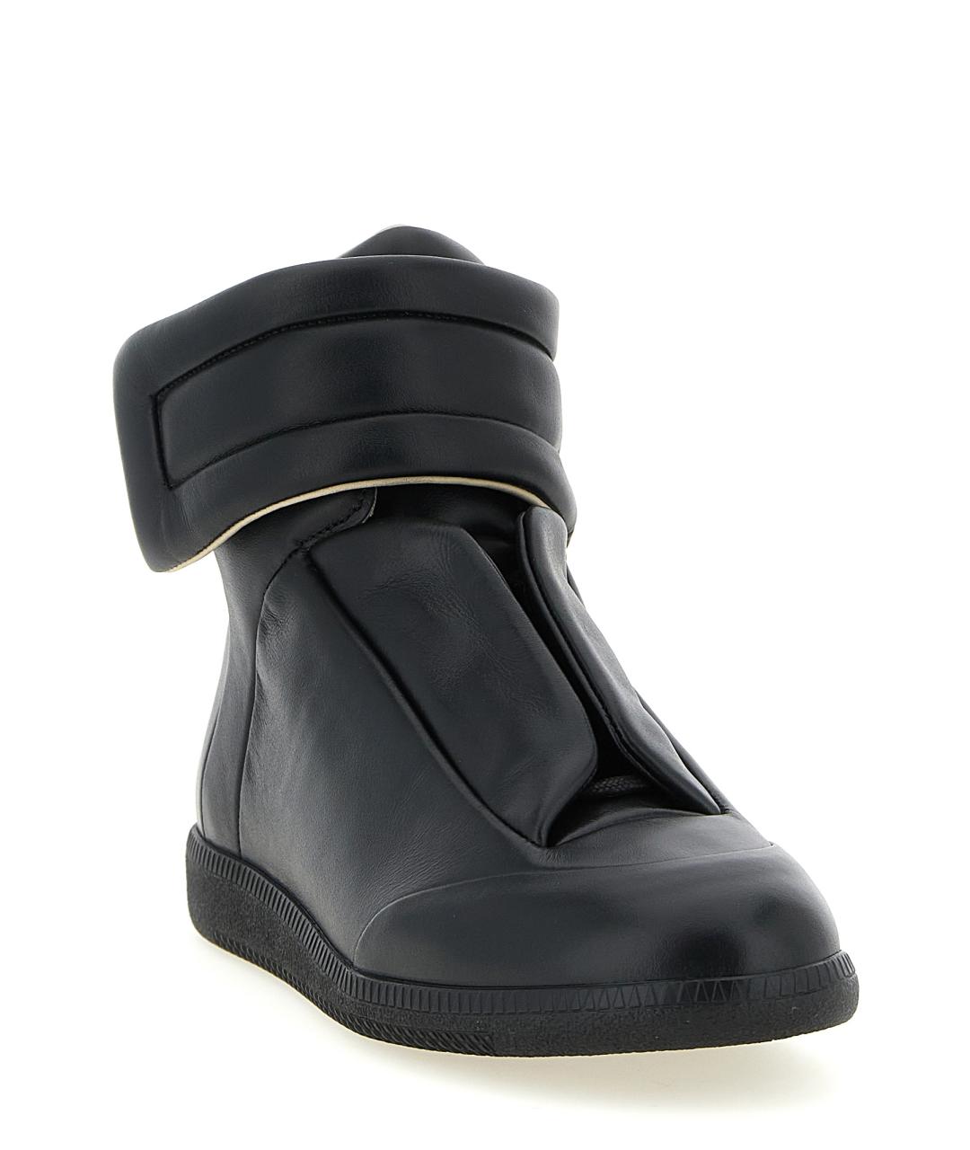 MAISON MARGIELA Черные кожаные высокие кроссовки / кеды, фото 2