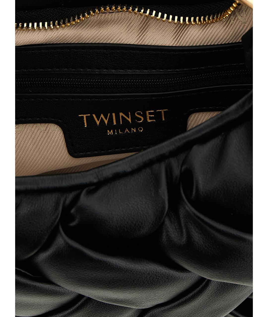TWIN-SET Черная сумка с короткими ручками из искусственной кожи, фото 4