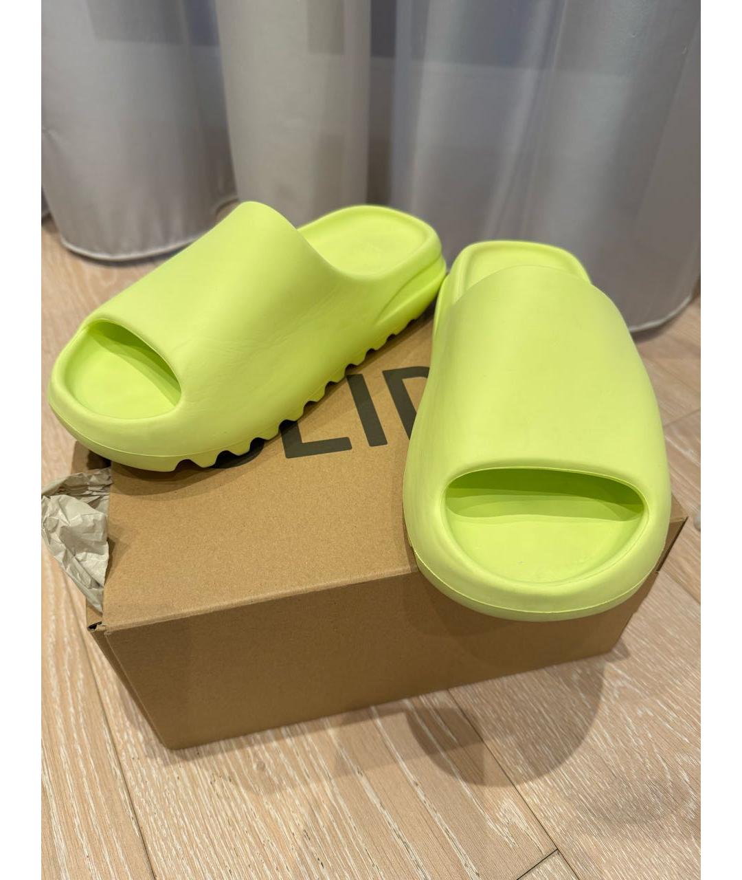 ADIDAS YEEZY Салатовые резиновые шлепанцы, фото 7