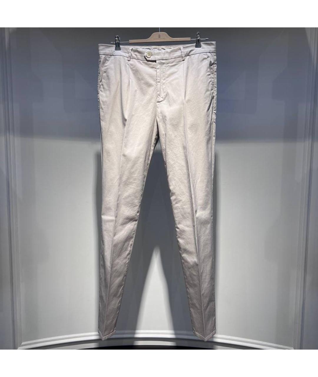 BRUNELLO CUCINELLI Бежевые хлопко-эластановые повседневные брюки, фото 3