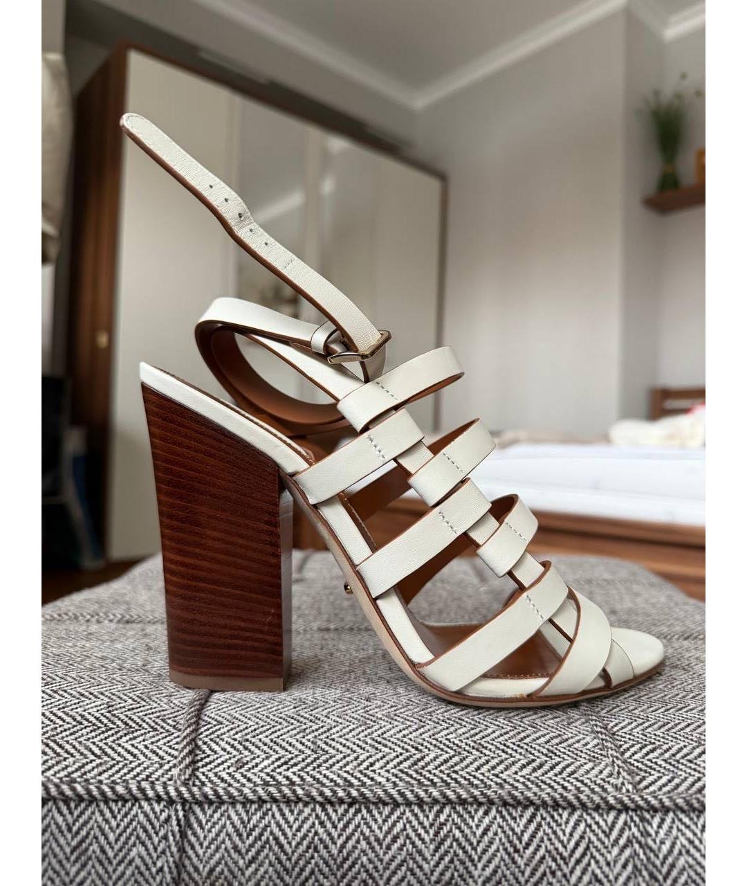 SERGIO ROSSI Белые кожаные босоножки, фото 9