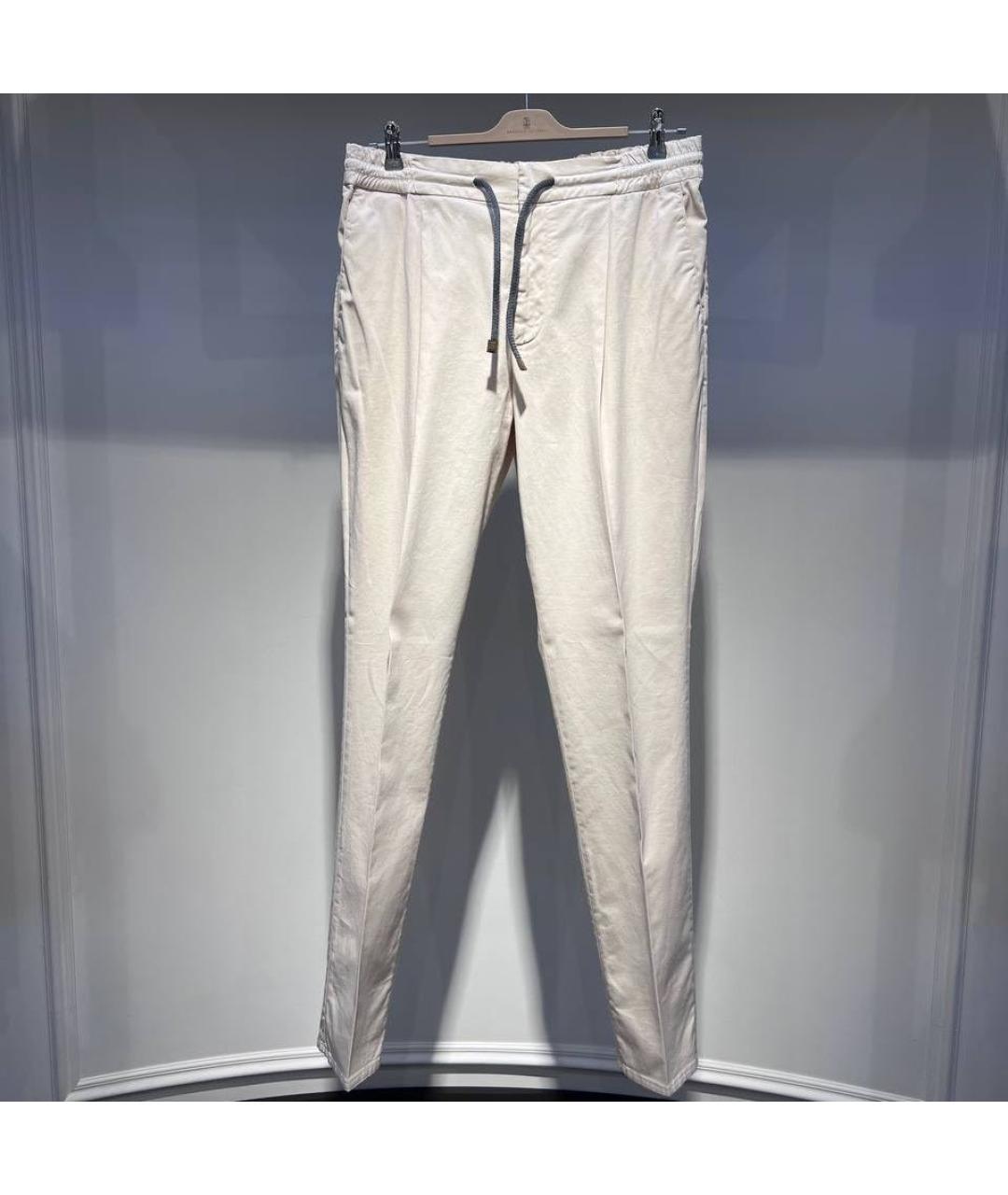 BRUNELLO CUCINELLI Бежевые хлопко-эластановые повседневные брюки, фото 3