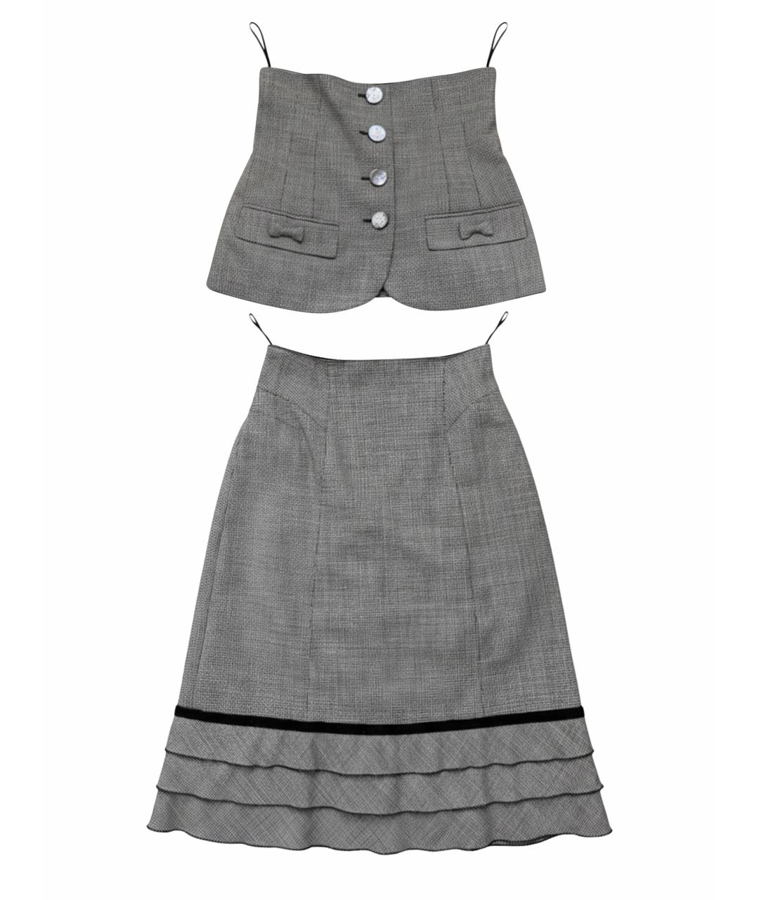 LOUIS VUITTON Серая шерстяная юбка миди, фото 1