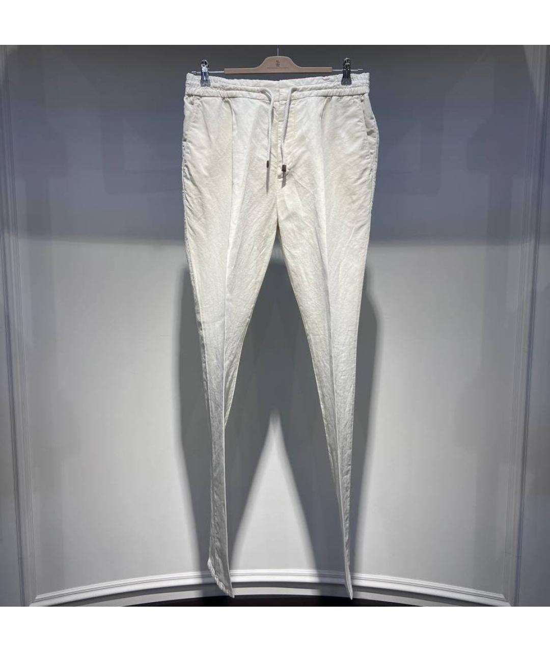 BRUNELLO CUCINELLI Бежевые льняные повседневные брюки, фото 3