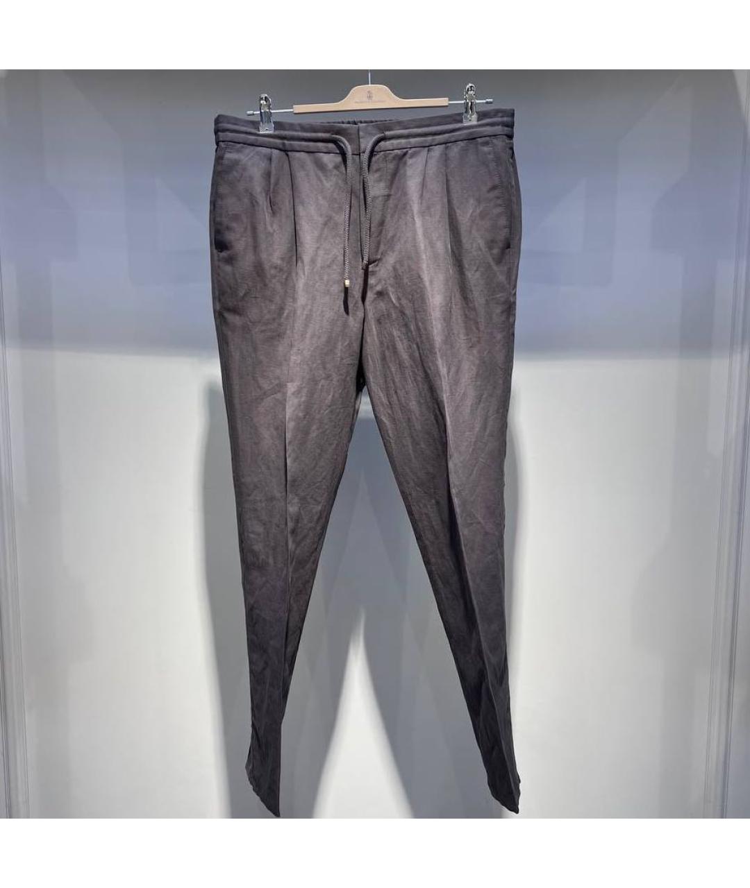 BRUNELLO CUCINELLI Коричневые льняные повседневные брюки, фото 3