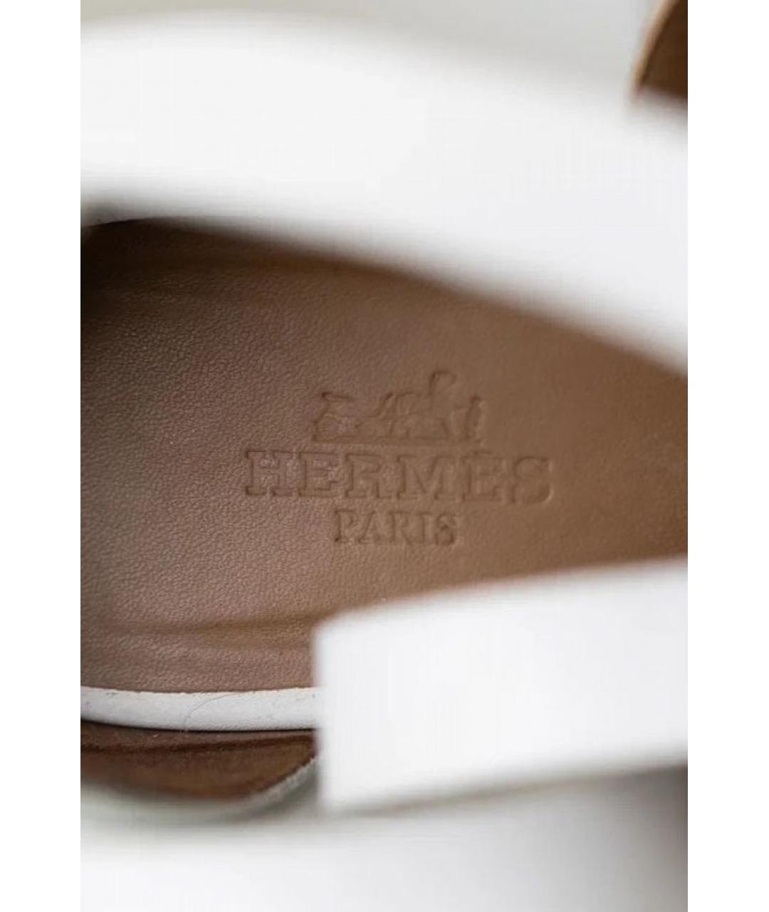HERMES Белые кожаные босоножки, фото 5