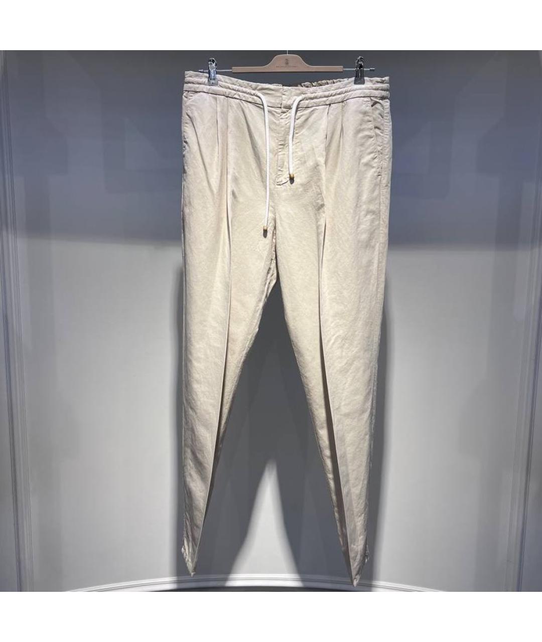 BRUNELLO CUCINELLI Бежевые льняные повседневные брюки, фото 3