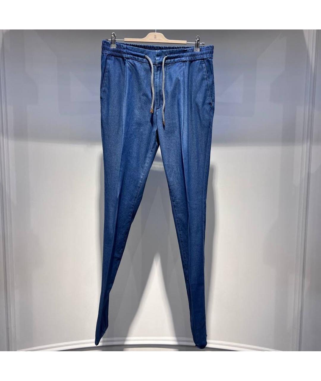 BRUNELLO CUCINELLI Синие хлопковые повседневные брюки, фото 3