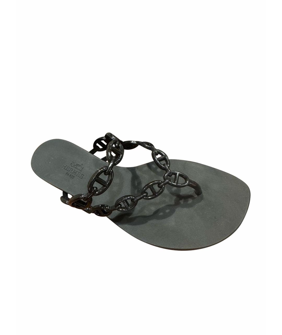 HERMES Черные резиновые шлепанцы, фото 1