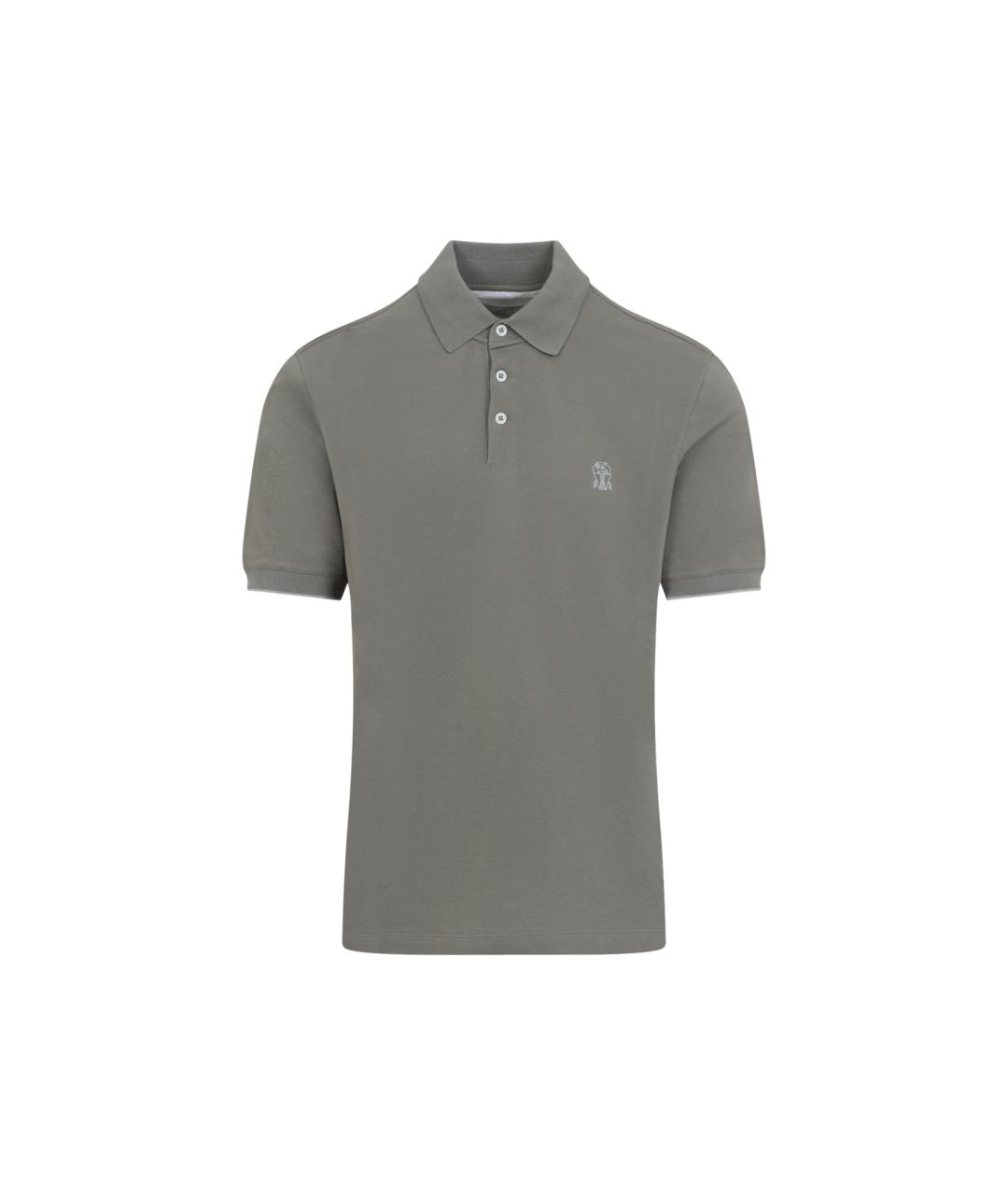 BRUNELLO CUCINELLI Хаки хлопковое поло с коротким рукавом, фото 1