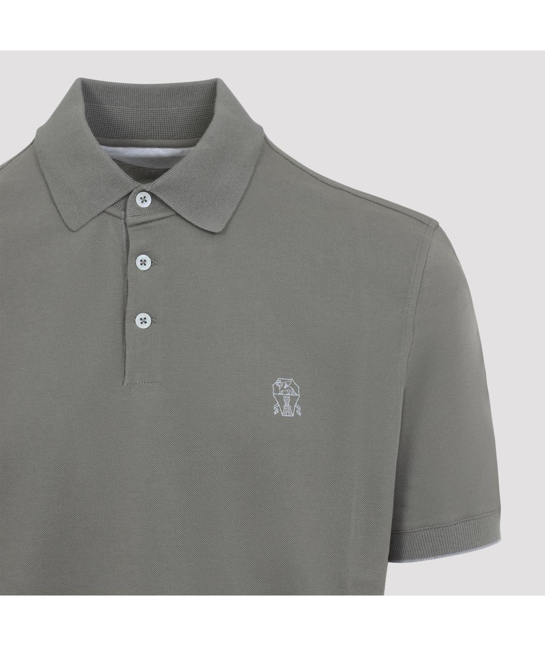 BRUNELLO CUCINELLI Хаки хлопковое поло с коротким рукавом, фото 3