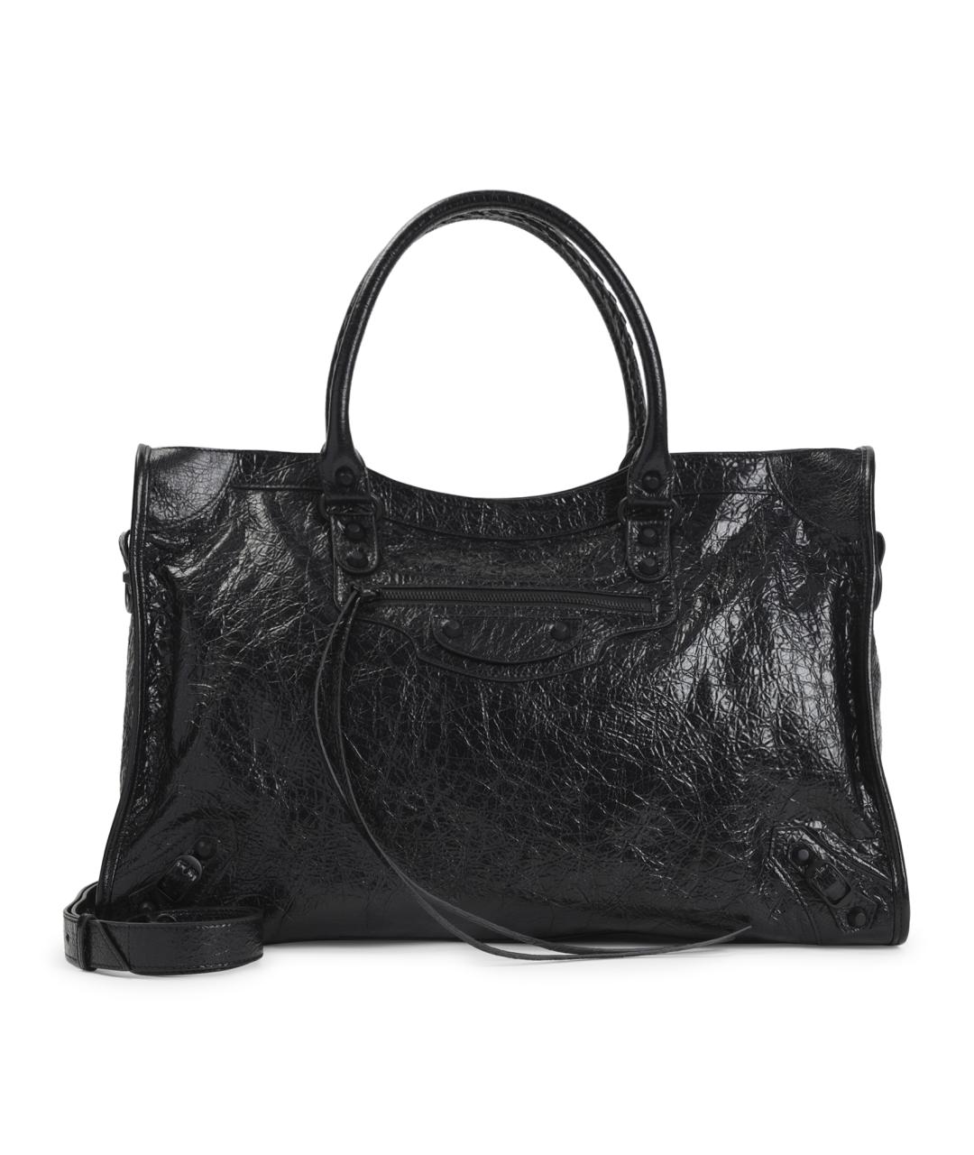 BALENCIAGA Черная кожаная сумка тоут, фото 1