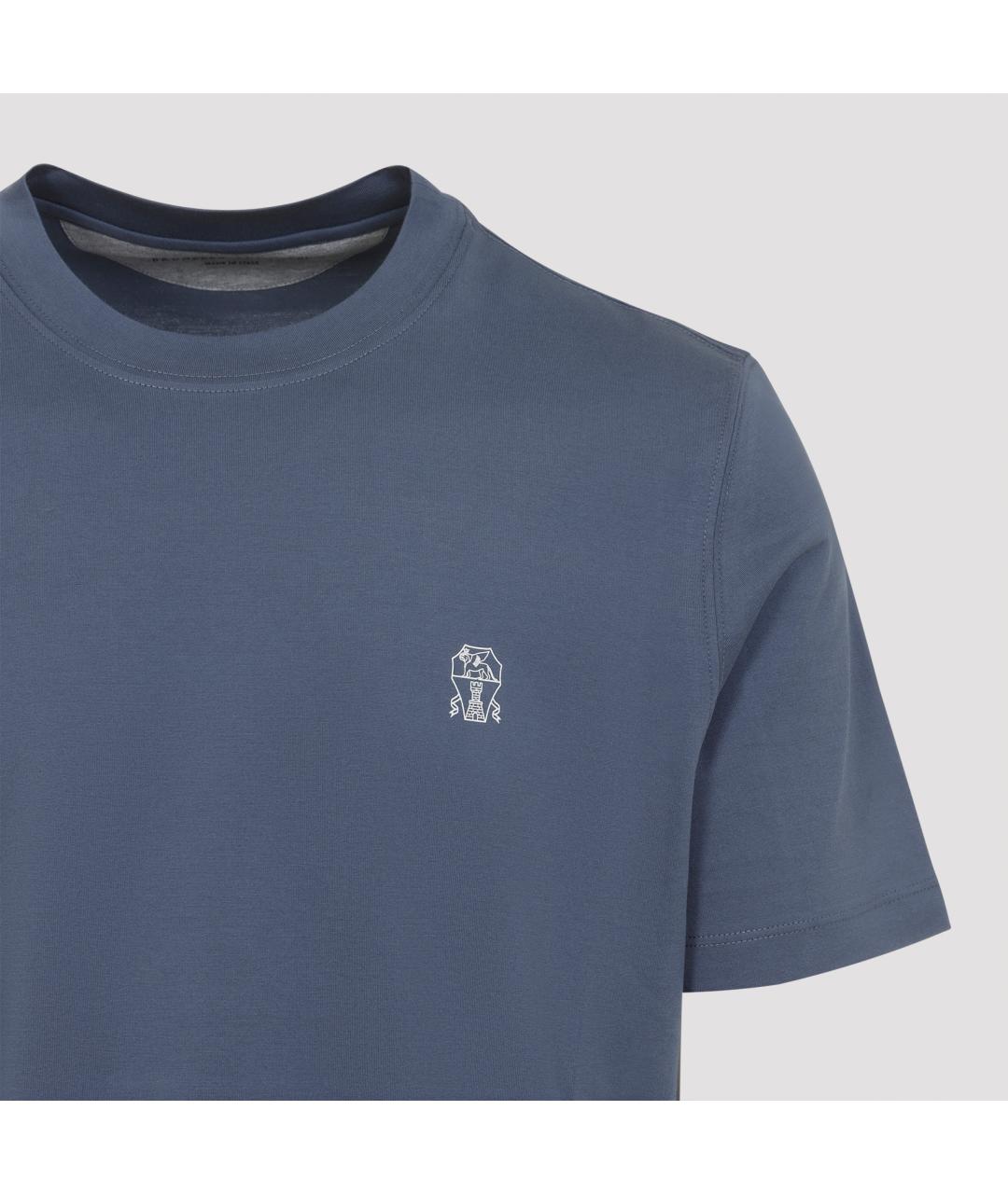 BRUNELLO CUCINELLI Синяя хлопковая футболка, фото 5