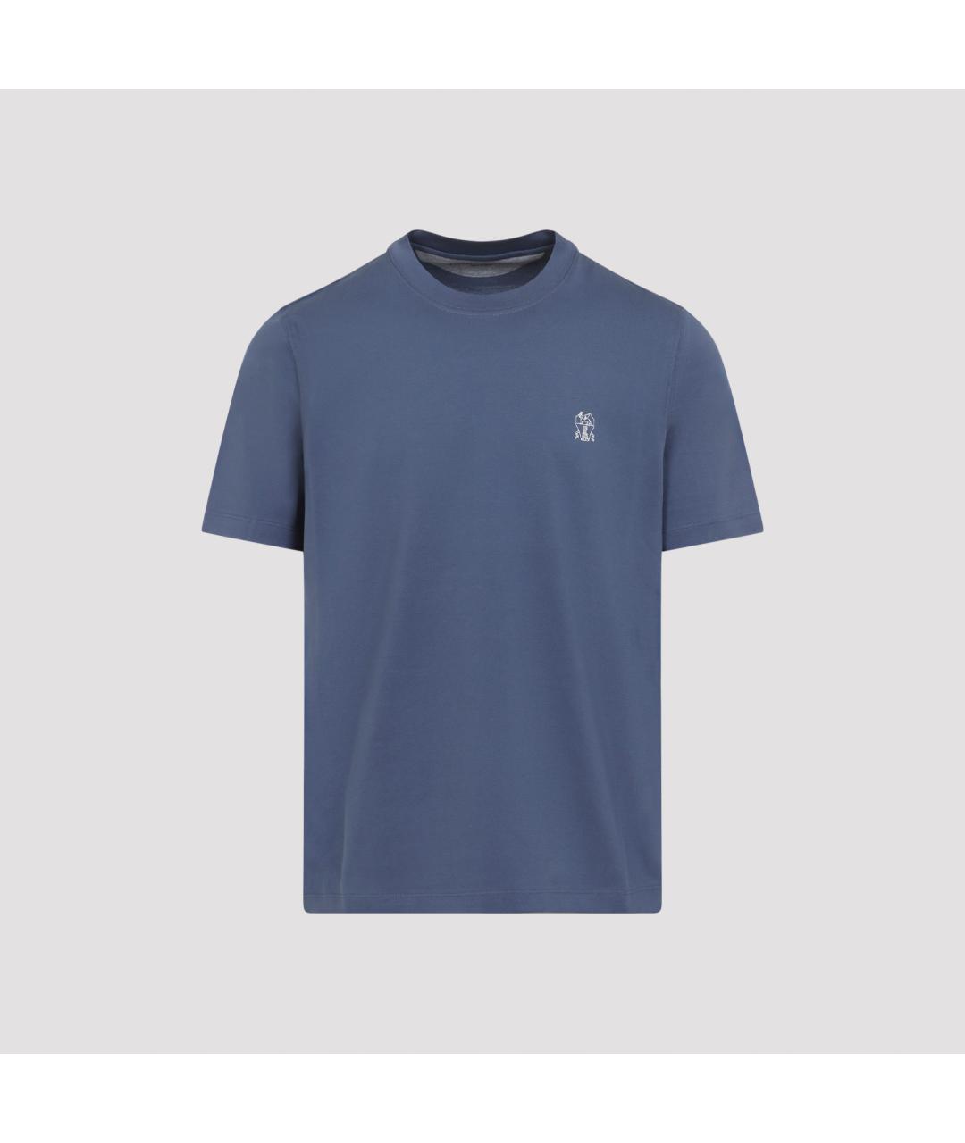 BRUNELLO CUCINELLI Синяя хлопковая футболка, фото 3