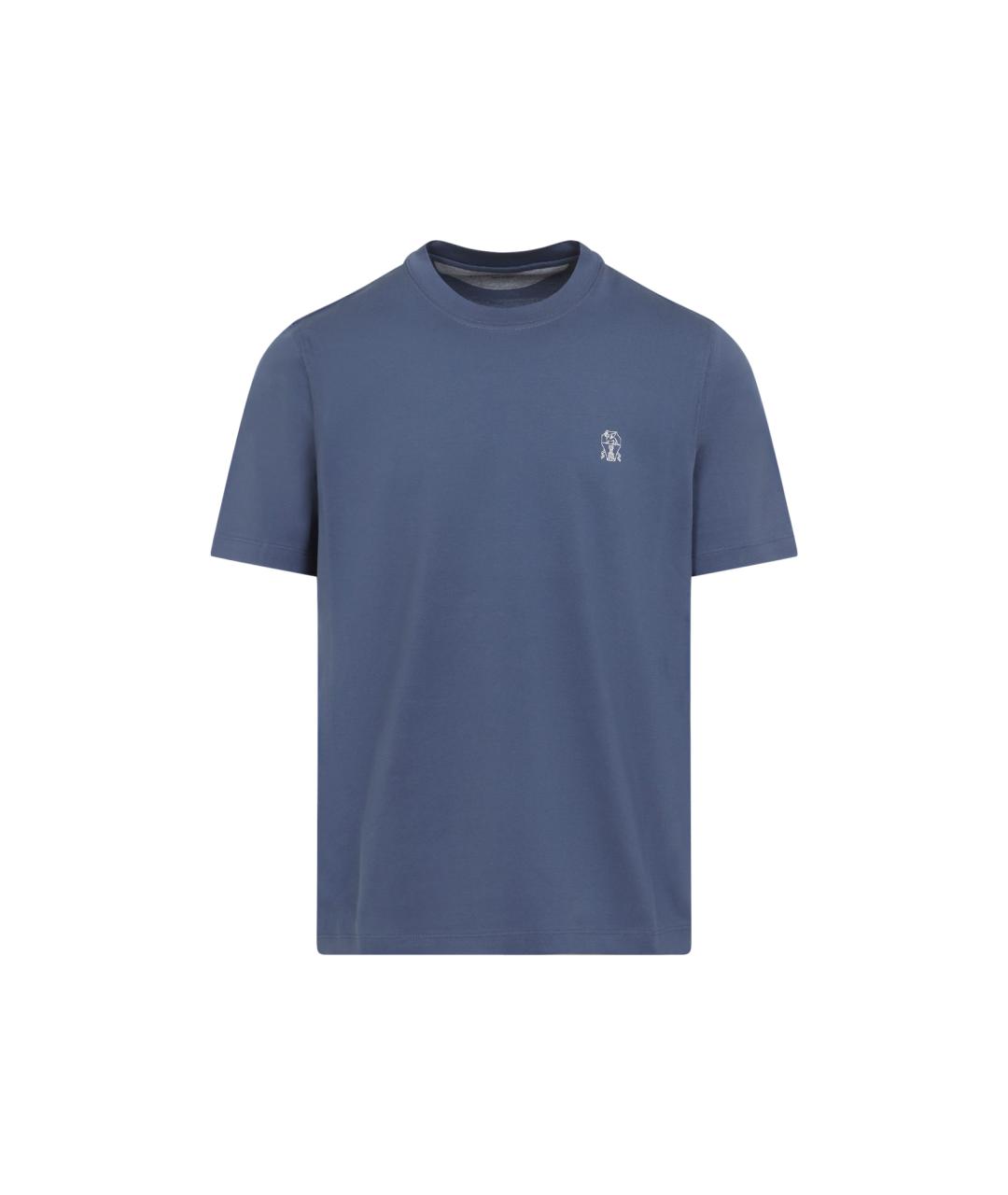BRUNELLO CUCINELLI Синяя хлопковая футболка, фото 1