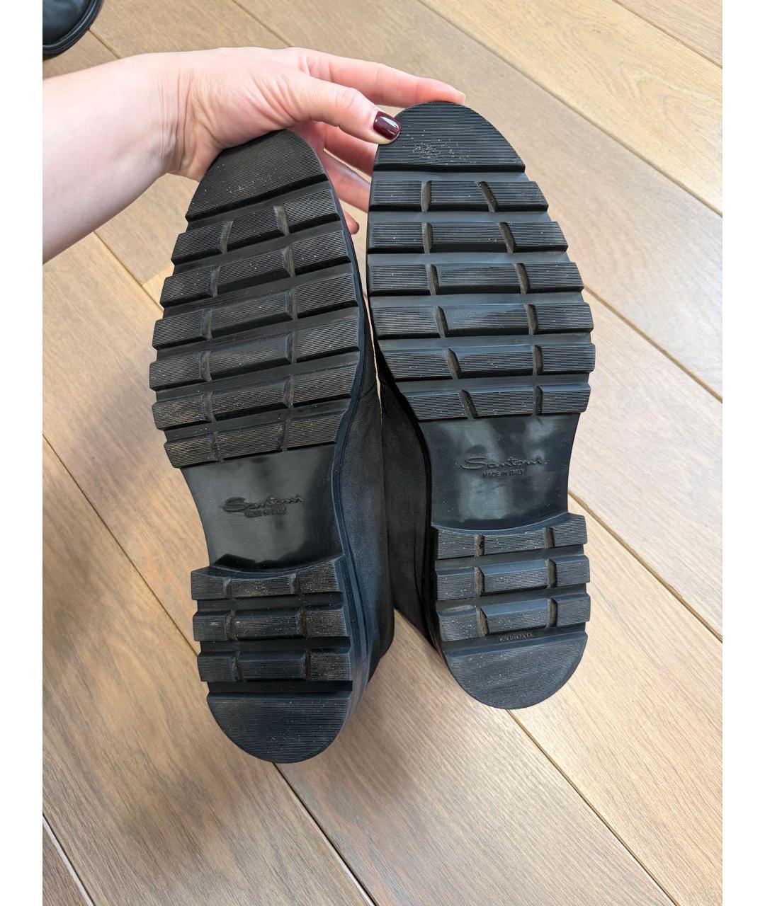 SANTONI Антрацитовые замшевые низкие ботинки, фото 5