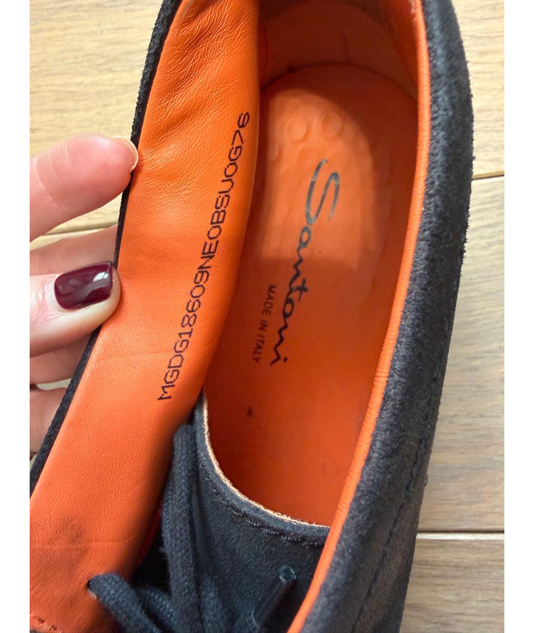 SANTONI Антрацитовые замшевые низкие ботинки, фото 4