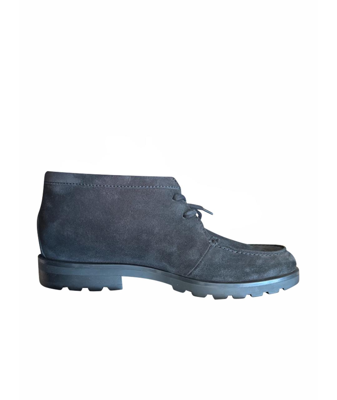 SANTONI Антрацитовые замшевые низкие ботинки, фото 1