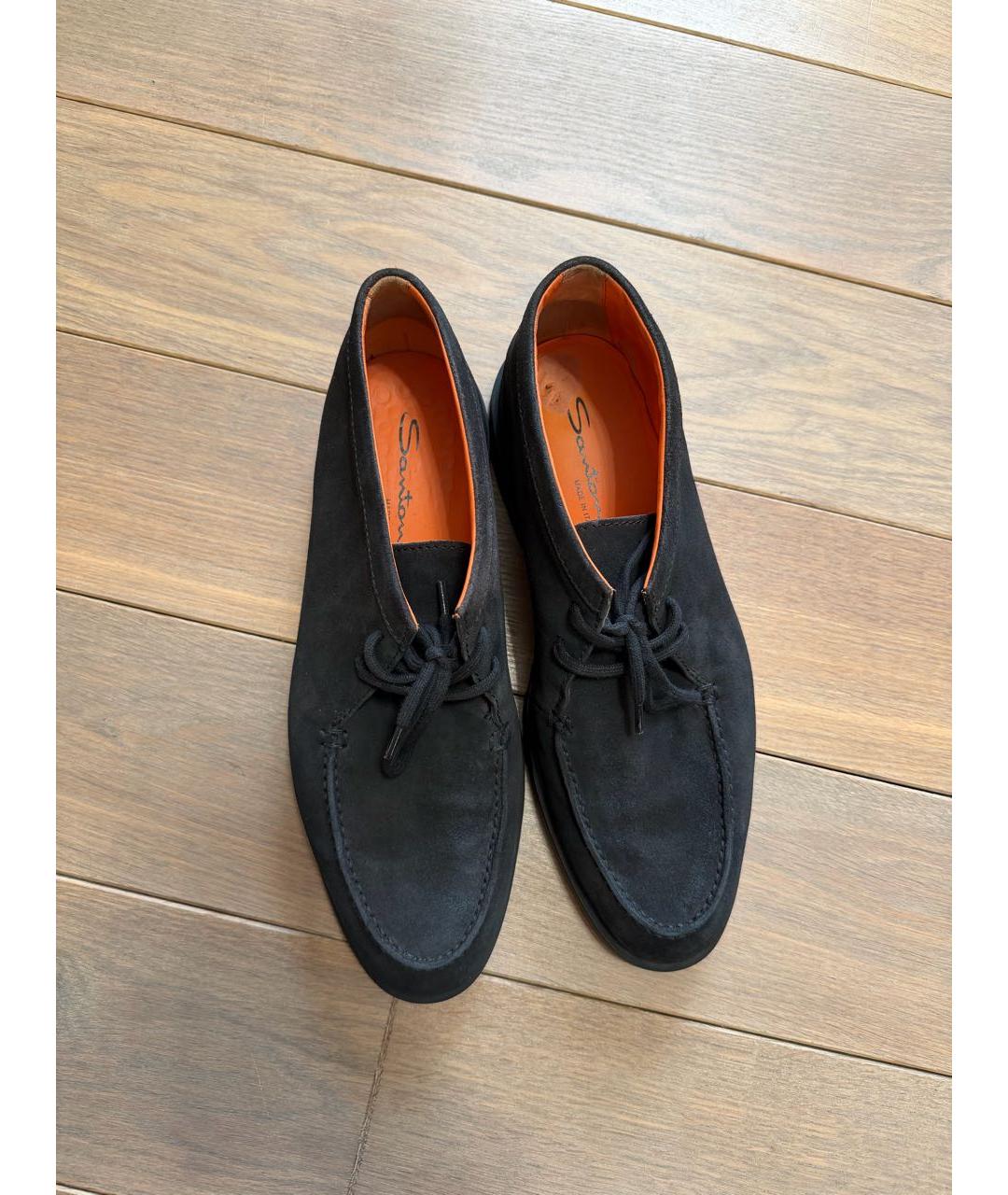 SANTONI Антрацитовые замшевые низкие ботинки, фото 2