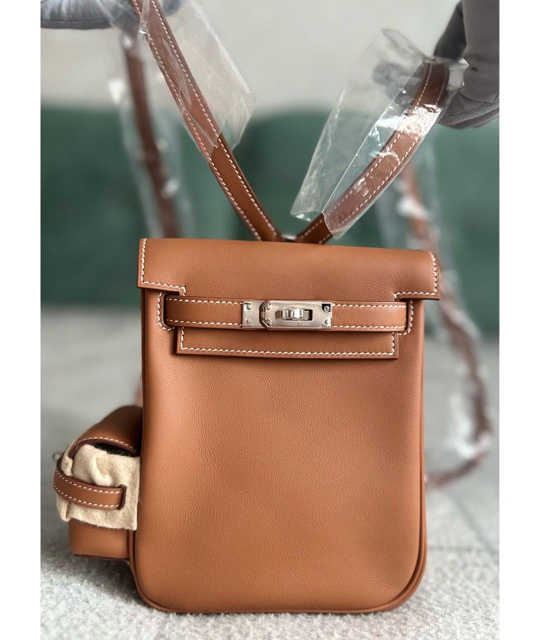 HERMES Коричневый кожаный рюкзак, фото 5